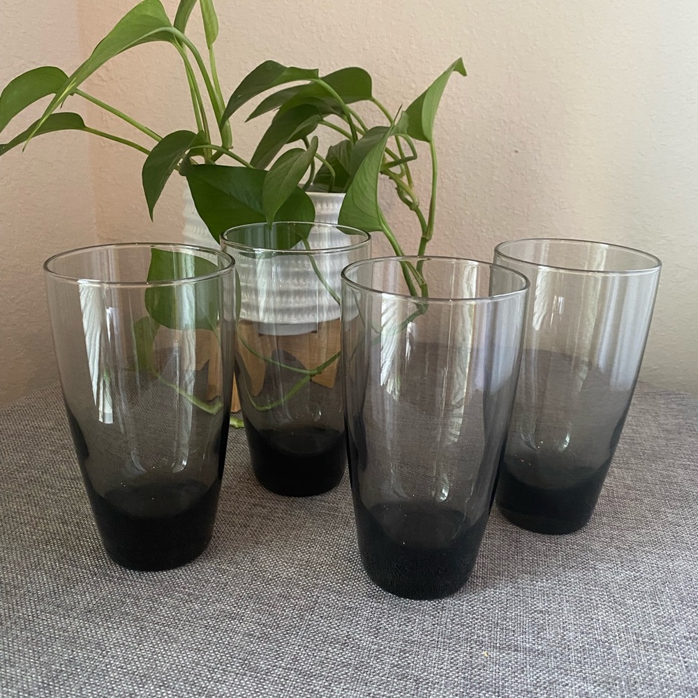 Vintage - Libbey - Stax - Heavy Bottom - Smoke Grey - Tumbler - Set of 4